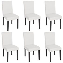 Lot de 6 chaises de séjour Littau, simili-cuir, blanc mat, pieds foncés Lot de 6 chaises de séjour Littau, simili-cuir, blanc mat, pieds foncés