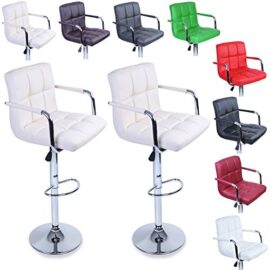 TRESKO® Lot de 2 Tabourets de bar Chaise de bar Chaise lounge avec dossier et accoudoir, 8 couleurs différentes, chromé, rotation à 360°, hauteur réglable de 62,0 à 82,5 cm TRESKO® Lot de 2 Tabourets de bar Chaise de bar Chaise lounge avec dossier et accoudoir, 8 couleurs différentes, chromé, rotation à 360°, hauteur réglable de 62,0 à 82,5 cm