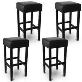 WOLTU Lot de 4 Tabourets de bar avec pieds en bois massif, siège en simili cuir,Noir BH22sz-4 WOLTU Lot de 4 Tabourets de bar avec pieds en bois massif, siège en simili cuir,Noir BH22sz-4