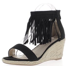 Espadrilles compensées femme noires à talons de 7,5 cm aspect daim Espadrilles compensées femme noires à talons de 7,5 cm aspect daim