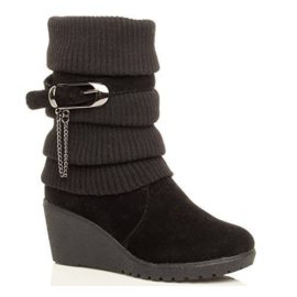 Femmes-talon-haut-compens-tricot-hiver-hauteur-du-mollet-bottines-pointure-0