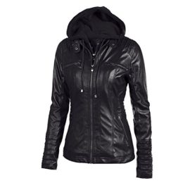 iMELY Femme Veste avec Capuche Zipped Jacket Manches Longues Vêtement de Cuir Slim Fit Manteau Noir iMELY Femme Veste avec Capuche Zipped Jacket Manches Longues Vêtement de Cuir Slim Fit Manteau Noir 3