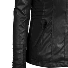 iMELY Femme Veste avec Capuche Zipped Jacket Manches Longues Vêtement de Cuir Slim Fit Manteau Noir iMELY Femme Veste avec Capuche Zipped Jacket Manches Longues Vêtement de Cuir Slim Fit Manteau Noir 5