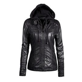 iMELY Femme Veste avec Capuche Zipped Jacket Manches Longues Vêtement de Cuir Slim Fit Manteau Noir iMELY Femme Veste avec Capuche Zipped Jacket Manches Longues Vêtement de Cuir Slim Fit Manteau Noir 2