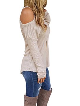 LAEMILIA-Pull-Femme-Epaule-Nue-Chandails–Manches-Longues-Casual-Col-Rond-Pullover-en-Maille-Sweater-Jumper-Tops-Tricots-0-0