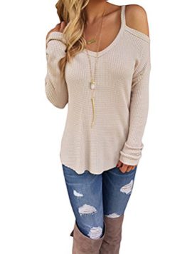 LAEMILIA-Pull-Femme-Epaule-Nue-Chandails–Manches-Longues-Casual-Col-Rond-Pullover-en-Maille-Sweater-Jumper-Tops-Tricots-0