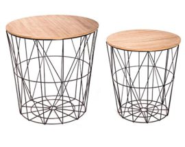 Lot de 2 tables filaires en bois et métal coloris noir – Dim : 40.5 x 40 cm – PEGANE – Lot de 2 tables filaires en bois et métal coloris noir – Dim : 40.5 x 40 cm – PEGANE –