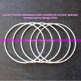 Lot de 5 Cercles métalliques blanc diamètre 20 cm pour abat-jour, Anneaux epoxy Attrape rêves Lot de 5 Cercles métalliques blanc diamètre 20 cm pour abat-jour, Anneaux epoxy Attrape rêves 2