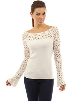 PattyBoutik-femmes-Top-manche-longues-en-dentelle–col-bateau-0-2