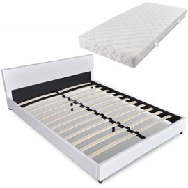 vidaXL Lit blanc en cuir artificiel 180 x 200 cm avec matelas vidaXL Lit blanc en cuir artificiel 180 x 200 cm avec matelas