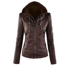 AHOOME Femme Veste En Cuir Blousons Fermeture Éclair Manteau à Capuche Court Veste Jacket Hooded Tops Automne- Hiver 2017 AHOOME Femme Veste En Cuir Blousons Fermeture Éclair Manteau à Capuche Court Veste Jacket Hooded Tops Automne- Hiver 2017 6