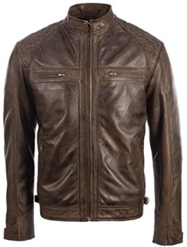 Blouson motard pour homme par MDK, ultra-doux cuir véritable à 100%, les épaules sont matelassées en losanges Blouson motard pour homme par MDK, ultra-doux cuir véritable à 100%, les épaules sont matelassées en losanges