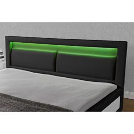 Cadre de lit ORLEAN en simili cuir Noir 140 x 190 cm avec LED intégrées avec sommier à lattes. – L 190 x l 140 x H 84.5 Cadre de lit ORLEAN en simili cuir Noir 140 x 190 cm avec LED intégrées avec sommier à lattes. – L 190 x l 140 x H 84.5 3