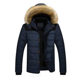 Doudoune homme manches longues à capuche amovible avec bord en fausse fourrurre amovible pour l’hiver Doudoune homme manches longues à capuche amovible avec bord en fausse fourrurre amovible pour l’hiver