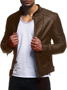 Leif-Nelson-LN516-Veste-en-simili-cuir-pour-homme-Veste-de-motard-loisirs-matelasse-coupe-slim-moderne-noir-0