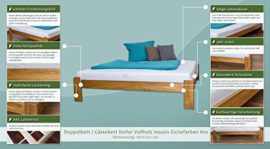 Lit futon bois du pin massif en couleur de chêne A10, incl. sommier à lattes – Dimensions : 160 x 200 cm Lit futon bois du pin massif en couleur de chêne A10, incl. sommier à lattes – Dimensions : 160 x 200 cm 5