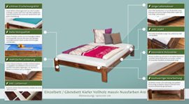 Lit futon bois du pin massif en couleur de noyen A10, incl. sommier à lattes – Dimensions : 140 x 200 cm Lit futon bois du pin massif en couleur de noyen A10, incl. sommier à lattes – Dimensions : 140 x 200 cm 3