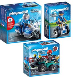 PLAYMOBIL® City Action Set en 3 parties Police Patrouille avec Motocycle + Policière avec Patinette + Bandit-Quad PLAYMOBIL® City Action Set en 3 parties Police Patrouille avec Motocycle + Policière avec Patinette + Bandit-Quad