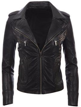 Veste de motard courte élégante pour femme en cuir doux véritable de MDK Veste de motard courte élégante pour femme en cuir doux véritable de MDK