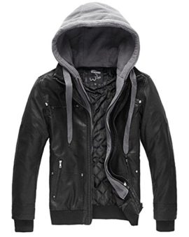 Wantdo Homme Blouson en Cuir PU avec Capuche Amovible Épais Wantdo Homme Blouson en Cuir PU avec Capuche Amovible Épais