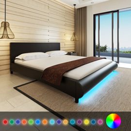 vidaXL Lit en cuir artificiel 180 x 200 cm avec bande LED Noir + Matelas vidaXL Lit en cuir artificiel 180 x 200 cm avec bande LED Noir + Matelas 3