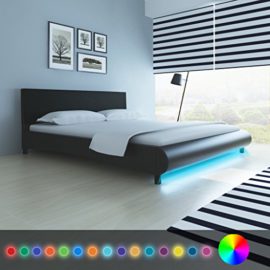 vidaXL Lit en cuir artificiel 180 x 200 cm avec bande LED Noir + Matelas vidaXL Lit en cuir artificiel 180 x 200 cm avec bande LED Noir + Matelas 4