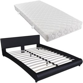 vidaXL Lit en cuir artificiel 180 x 200 cm avec bande LED Noir + Matelas vidaXL Lit en cuir artificiel 180 x 200 cm avec bande LED Noir + Matelas 2