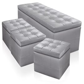 Banquette Coffre Panky XL + 3 poufs Argent Banquette Coffre Panky XL + 3 poufs Argent