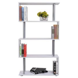 HOMCOM-4-Etagres-aux-Livres-Bibliothque-Meuble-Armoire-de-Rangement-Forme-S-Blanc-0