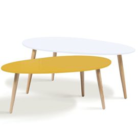 IDMarket-lot-de-2-tables-basses-gigognes-laques-jaune-blanc-scandinave-0-0