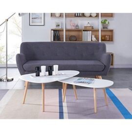 KIVI Lot de 2 tables basses gigognes style scandinaves en MDF laqué blanc mat – L 98 x l 61 / L 88 x l 48 cm KIVI Lot de 2 tables basses gigognes style scandinaves en MDF laqué blanc mat – L 98 x l 61 / L 88 x l 48 cm