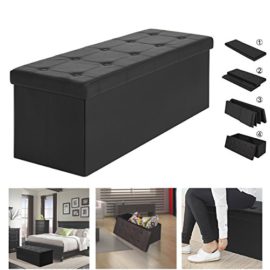 Pouf Coffre de rangement pliable | GRANDE TAILLE 110x38x38cm – 120L | Banquette Ottoman Couleur Faux- Cuir noir élégant | Banc avec charge max de 300kg Pouf Coffre de rangement pliable | GRANDE TAILLE 110x38x38cm – 120L | Banquette Ottoman Couleur Faux- Cuir noir élégant | Banc avec charge max de 300kg