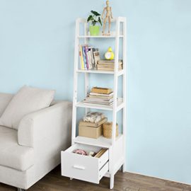 Promotion-15-SoBuy-FRG116-K-W-Bibliothque-tagre-style-chelle-de-4-niveaux-et-1-tiroir-Blanc-L44xP40xH160cm-0-0