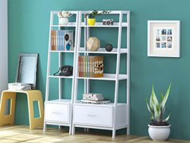 Promotion-15-SoBuy-FRG116-K-W-Bibliothque-tagre-style-chelle-de-4-niveaux-et-1-tiroir-Blanc-L44xP40xH160cm-0-2