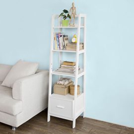 Promotion-15-SoBuy-FRG116-K-W-Bibliothque-tagre-style-chelle-de-4-niveaux-et-1-tiroir-Blanc-L44xP40xH160cm-0