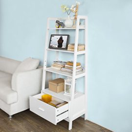 Promotion-20-SoBuy-FRG116-W-Bibliothque-tagre-style-chelle-de-4-niveaux-et-1-tiroir-Blanc-L64xP40xH160cm-0-0