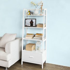 Promotion-20-SoBuy-FRG116-W-Bibliothque-tagre-style-chelle-de-4-niveaux-et-1-tiroir-Blanc-L64xP40xH160cm-0