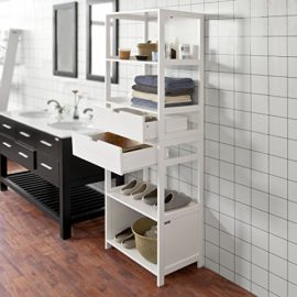 Promotion-30-SoBuy-FRG182-W-Bibliothque-Meuble-Colonne-de-Salle-de-Bain-Salon-Armoire-Toilette-haute–4-tagres-et-2-tiroirs-Blanc-0-1