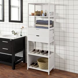 Promotion-30-SoBuy-FRG182-W-Bibliothque-Meuble-Colonne-de-Salle-de-Bain-Salon-Armoire-Toilette-haute–4-tagres-et-2-tiroirs-Blanc-0-2