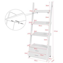 SoBuy-FRG230-W-Etagre-style-chelle-Bibliothque-murale-de-3-niveaux-et-2-tiroirs–Blanc-0-0