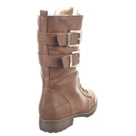 Sopily-Chaussure-Mode-Bottine-Rangers-mi-mollet-femmes-boucle-Fermeture-Zip-Talon-bloc-3-CM-Intrieur-fourrure-synthtique-fourre-Camel-0-2