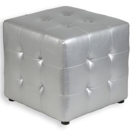 Tabouret-pouf-cubique-DIANA-simili-cuir-argent-0