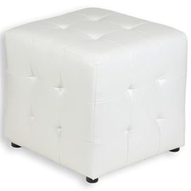 Tabouret-pouf-cubique-DIANA-simili-cuir-blanc-0