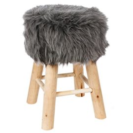 Tabouret pouf rond en fourrure- Stable & Robuste – Coloris GRIS Tabouret pouf rond en fourrure- Stable & Robuste – Coloris GRIS