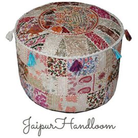 jaipurhandloom-Blanc-Indien-Pouf-Tabouret--motif-patchwork-vintage-avec-housse-Patchwork-Ottoman-de-Salon-46-x-33-cm-ou-457-x-33-cm-0