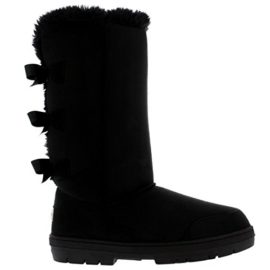 Femmes-3-Bow-Mi-Mollet-Fourrure-Double-Chaleureux-Pluie-Neige-Bottes-0