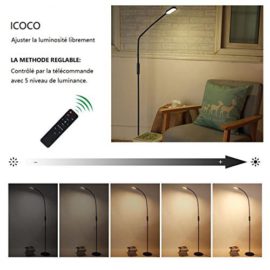 ICOCO lampadaire dimmable LED contrôlée à distance, lampadaire de salon lampe lieuse plastique et métal avec 5 niveau de luminance, bras réglable, 50000 heures durées pour lecture, 174cm ICOCO lampadaire dimmable LED contrôlée à distance, lampadaire de salon lampe lieuse plastique et métal avec 5 niveau de luminance, bras réglable, 50000 heures durées pour lecture, 174cm 3