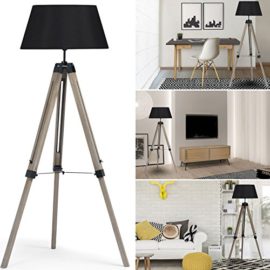 IDMarket – Lampadaire trepied bois réglable noir IDMarket – Lampadaire trepied bois réglable noir