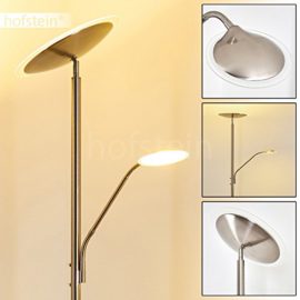 Lampadaire LED Matsi en métal de couleur nickel mat – Luminaire salon – séjour – chambre à coucher – Spot principal et liseuse à intensité variable Lampadaire LED Matsi en métal de couleur nickel mat – Luminaire salon – séjour – chambre à coucher – Spot principal et liseuse à intensité variable