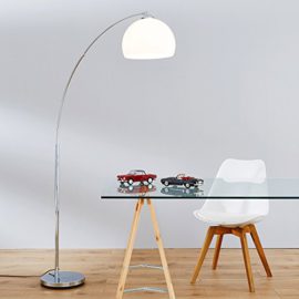 Lampe à arc moderne en chrome avec abat-jour en plastique, H 166 cm, 1x E27 max. 60W, métal / plastique, chromé / blanc Lampe à arc moderne en chrome avec abat-jour en plastique, H 166 cm, 1x E27 max. 60W, métal / plastique, chromé / blanc 2